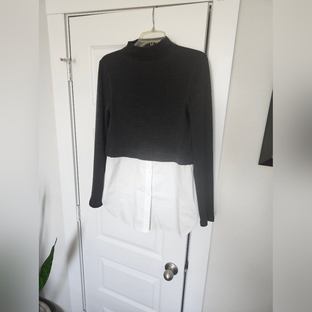 Charcoal Gray and White Women's Layered Top